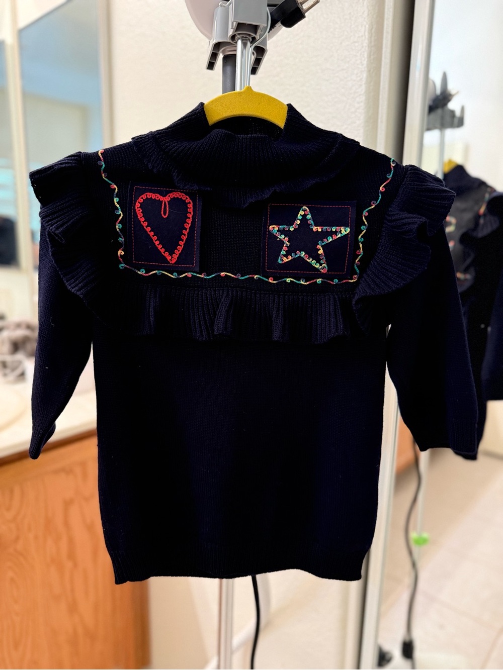 Valentino Navy Knit Top with Multicolor Embroidery